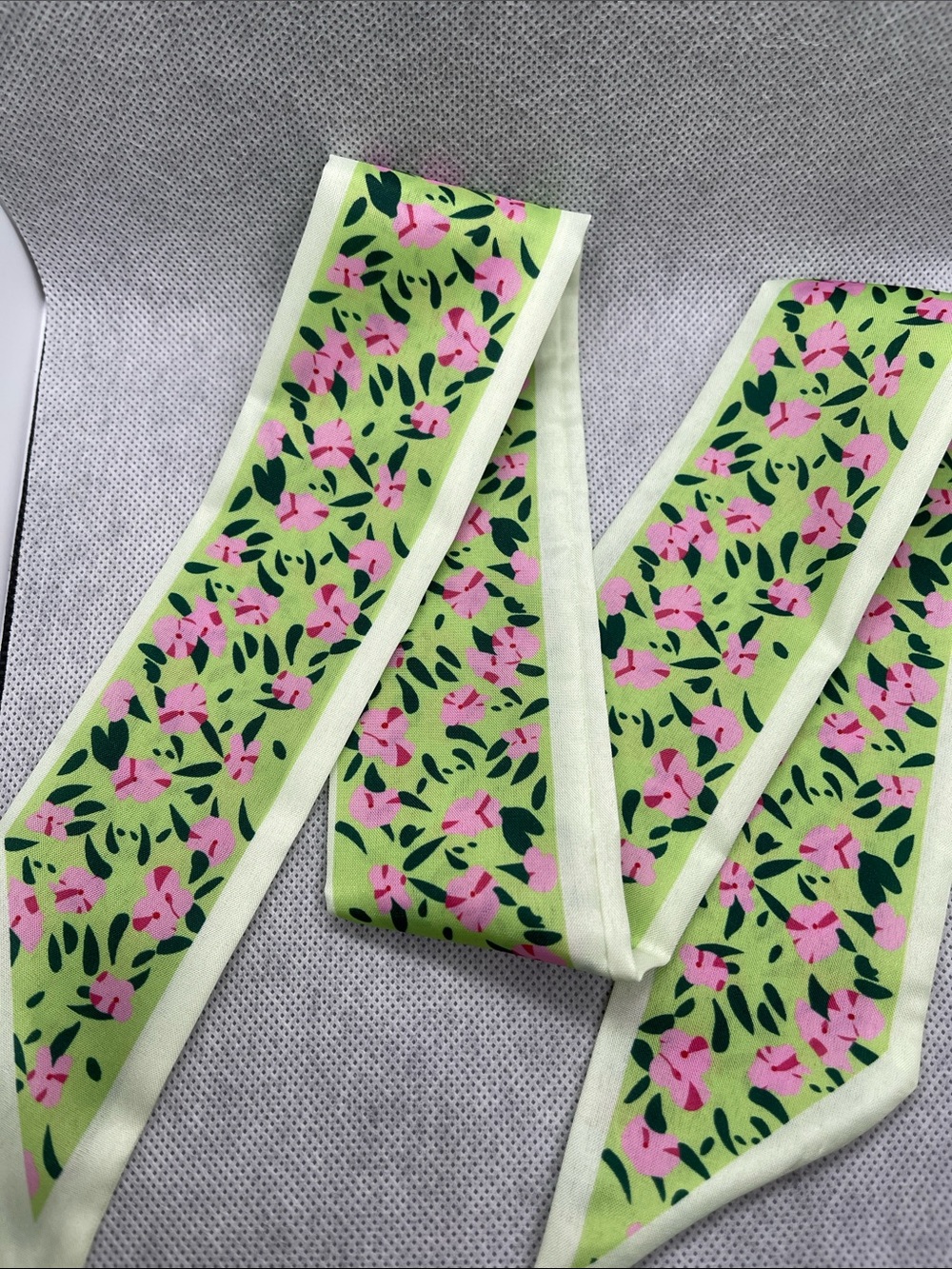 Floral Skinny Scarf in Lime Green and Pink